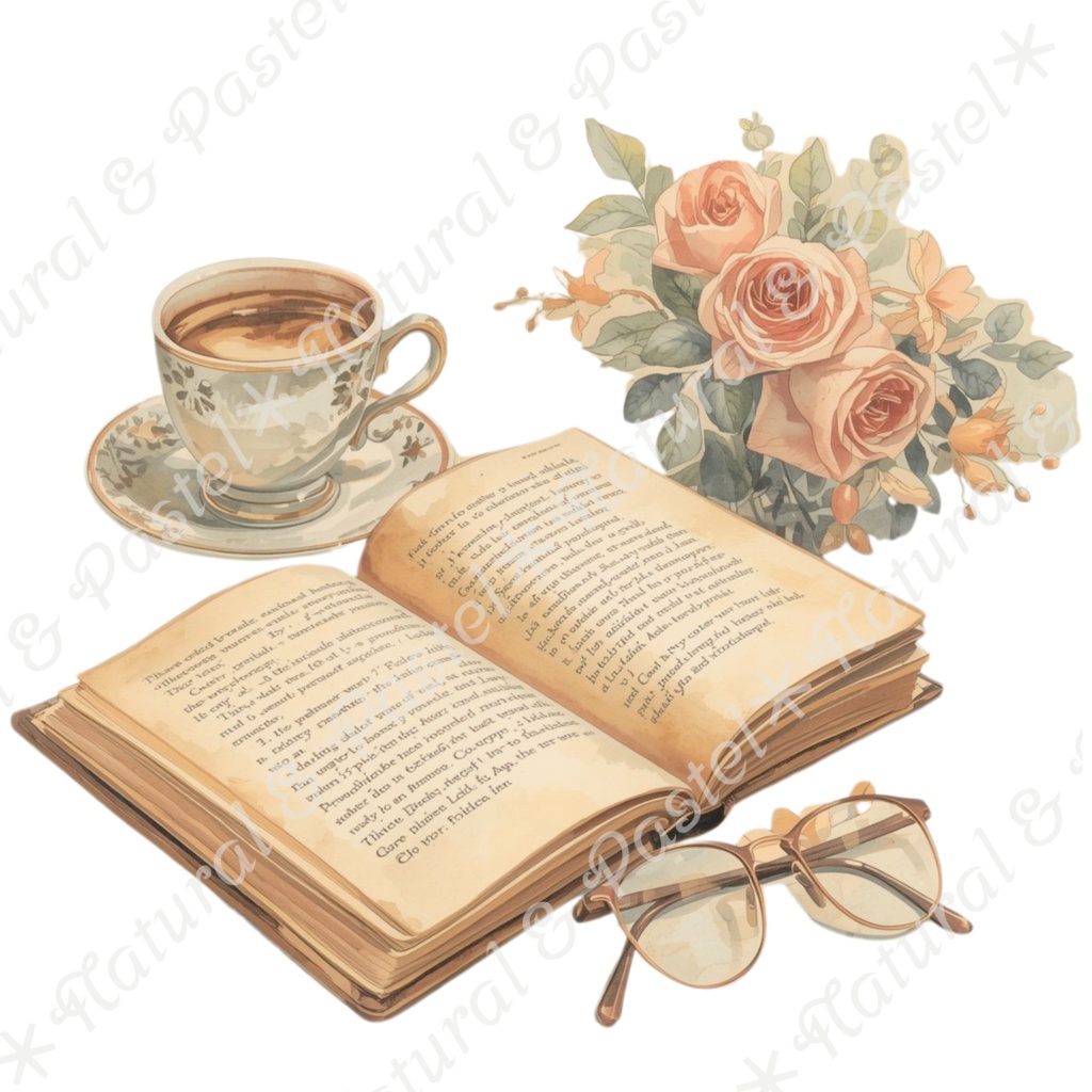 【🌿 大人可愛いカフェ】水彩クリップアート * 15点セット(PNG背景透過)