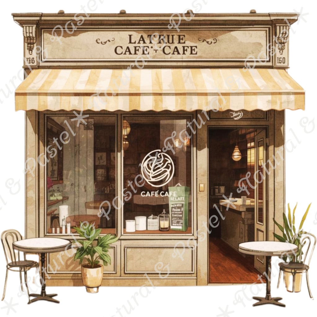 【🌿 大人可愛いカフェ】水彩クリップアート * 15点セット(PNG背景透過)