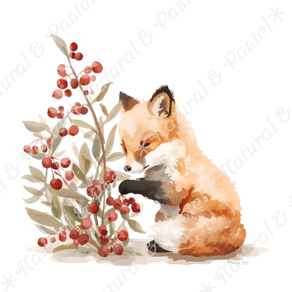 【🦉 森のフクロウと🦊キツネ / 北欧の森】水彩クリップアート * 25点セット(PNG背景透過)