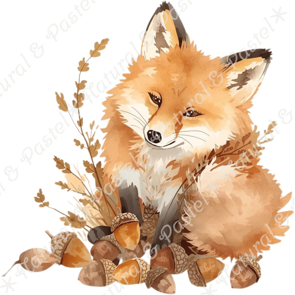 【🦉 森のフクロウと🦊キツネ / 北欧の森】水彩クリップアート * 25点セット(PNG背景透過)