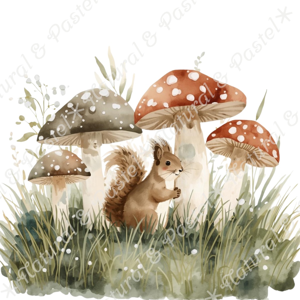 【🐿️ 森のリスと🦝アライグマ / 北欧の森】水彩クリップアート * 25点セット(PNG背景透過)