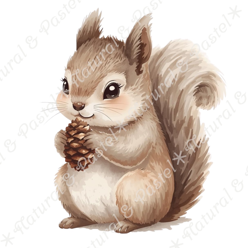 【🐿️ 森のリスと🦝アライグマ / 北欧の森】水彩クリップアート * 25点セット(PNG背景透過)