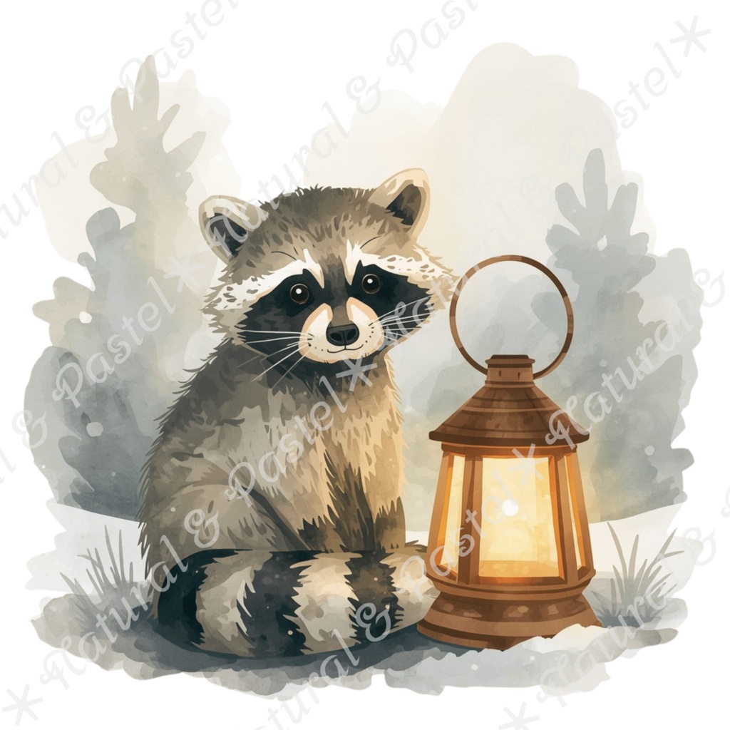 【🐿️ 森のリスと🦝アライグマ / 北欧の森】水彩クリップアート * 25点セット(PNG背景透過)