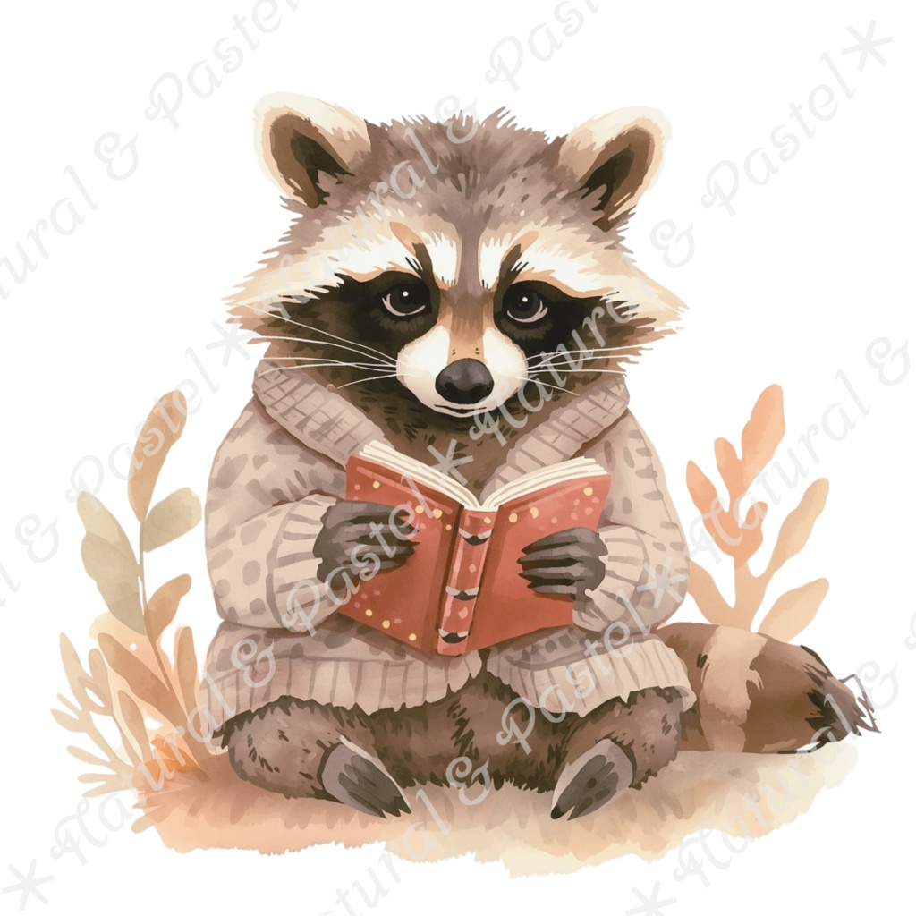 【🐿️ 森のリスと🦝アライグマ / 北欧の森】水彩クリップアート * 25点セット(PNG背景透過)