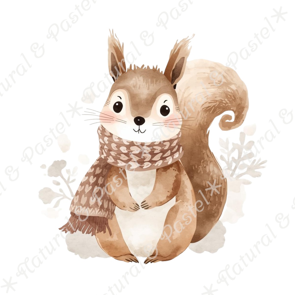 【🐿️ 森のリスと🦝アライグマ / 北欧の森】水彩クリップアート * 25点セット(PNG背景透過)