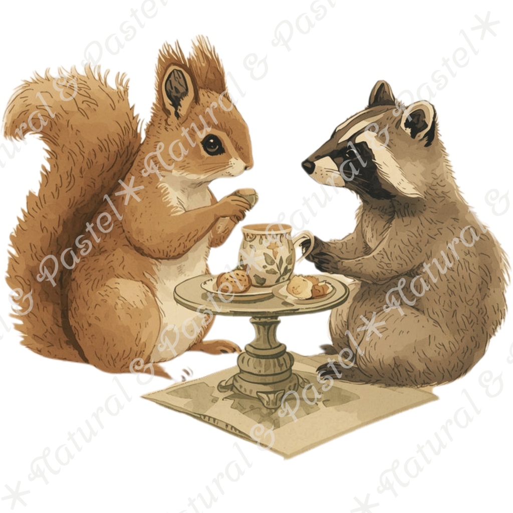 【🐿️ 森のリスと🦝アライグマ / 北欧の森】水彩クリップアート * 25点セット(PNG背景透過)