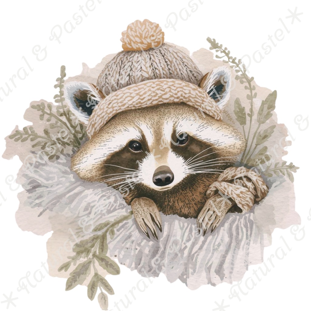 【🐿️ 森のリスと🦝アライグマ / 北欧の森】水彩クリップアート * 25点セット(PNG背景透過)