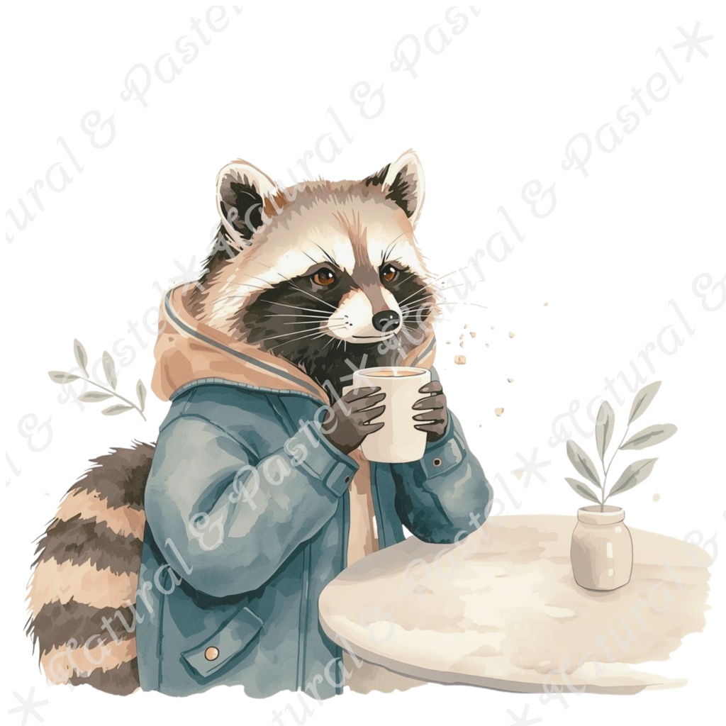 【🐿️ 森のリスと🦝アライグマ / 北欧の森】水彩クリップアート * 25点セット(PNG背景透過)