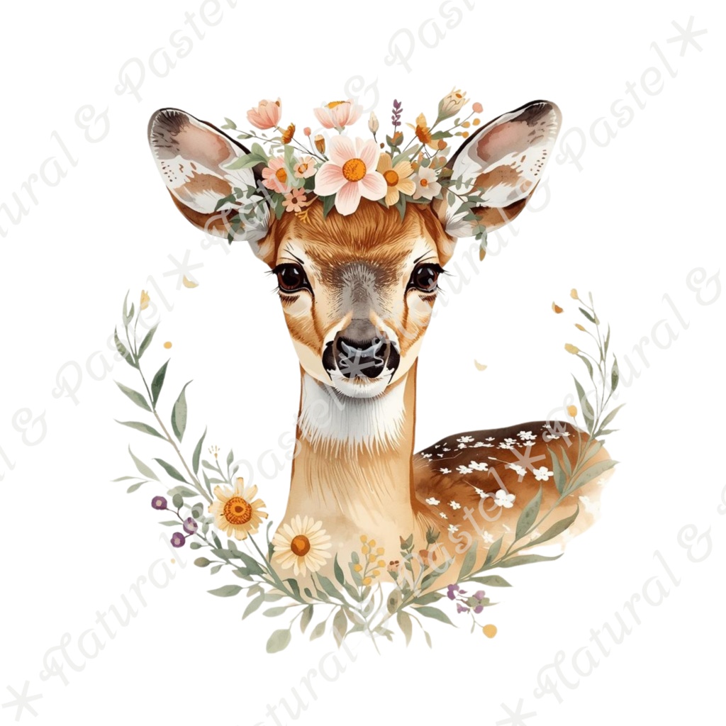 【🦌森の子鹿と🐦小鳥 / 北欧の森】水彩クリップアート * 30点セット(PNG背景透過)