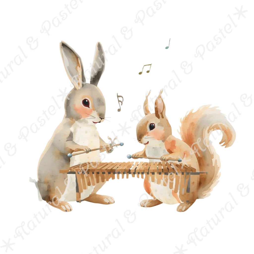 【🌲 ♪ 森の音楽会 / 動物たちの演奏会 ♫】水彩クリップアート * 20点セット(PNG背景透過)