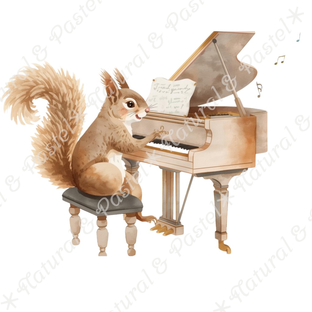 【🌲 ♪ 森の音楽会 / 動物たちの演奏会 ♫】水彩クリップアート * 20点セット(PNG背景透過)