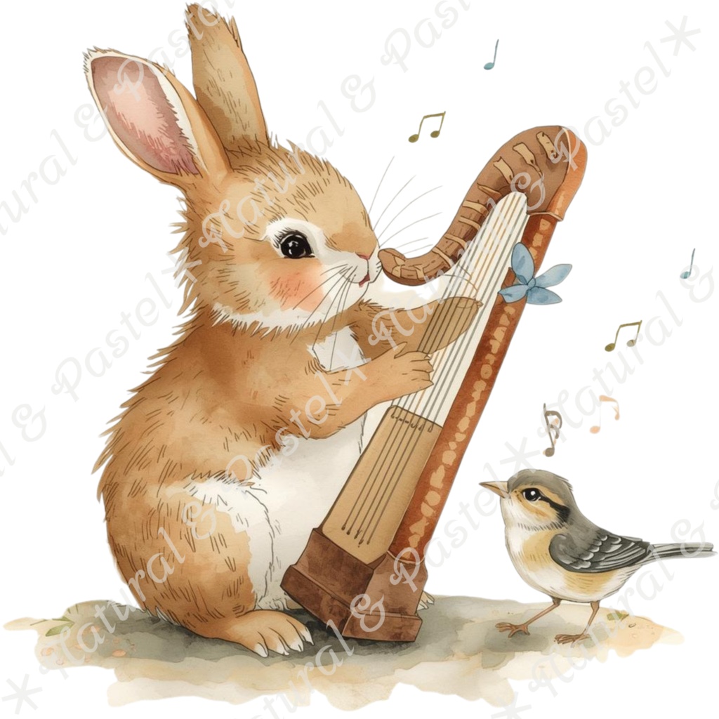 【🌲 ♪ 森の音楽会 / 動物たちの演奏会 ♫】水彩クリップアート * 20点セット(PNG背景透過)