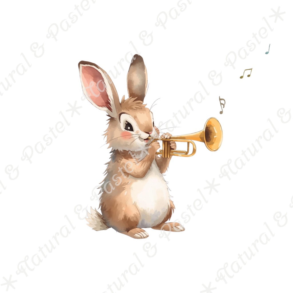 【🌲 ♪ 森の音楽会 / 動物たちの演奏会 ♫】水彩クリップアート * 20点セット(PNG背景透過)