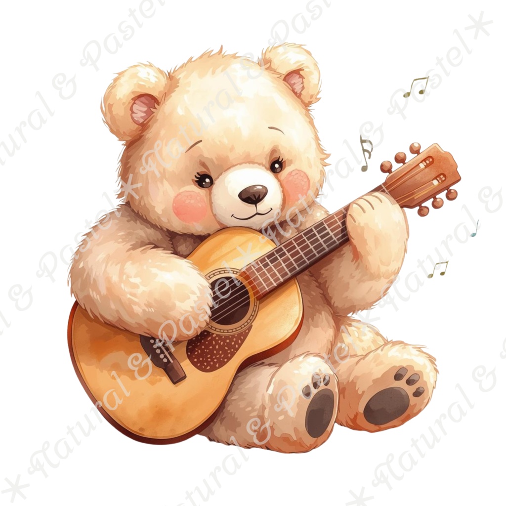 【🌲 ♪ 森の音楽会 / 動物たちの演奏会 ♫】水彩クリップアート * 20点セット(PNG背景透過)