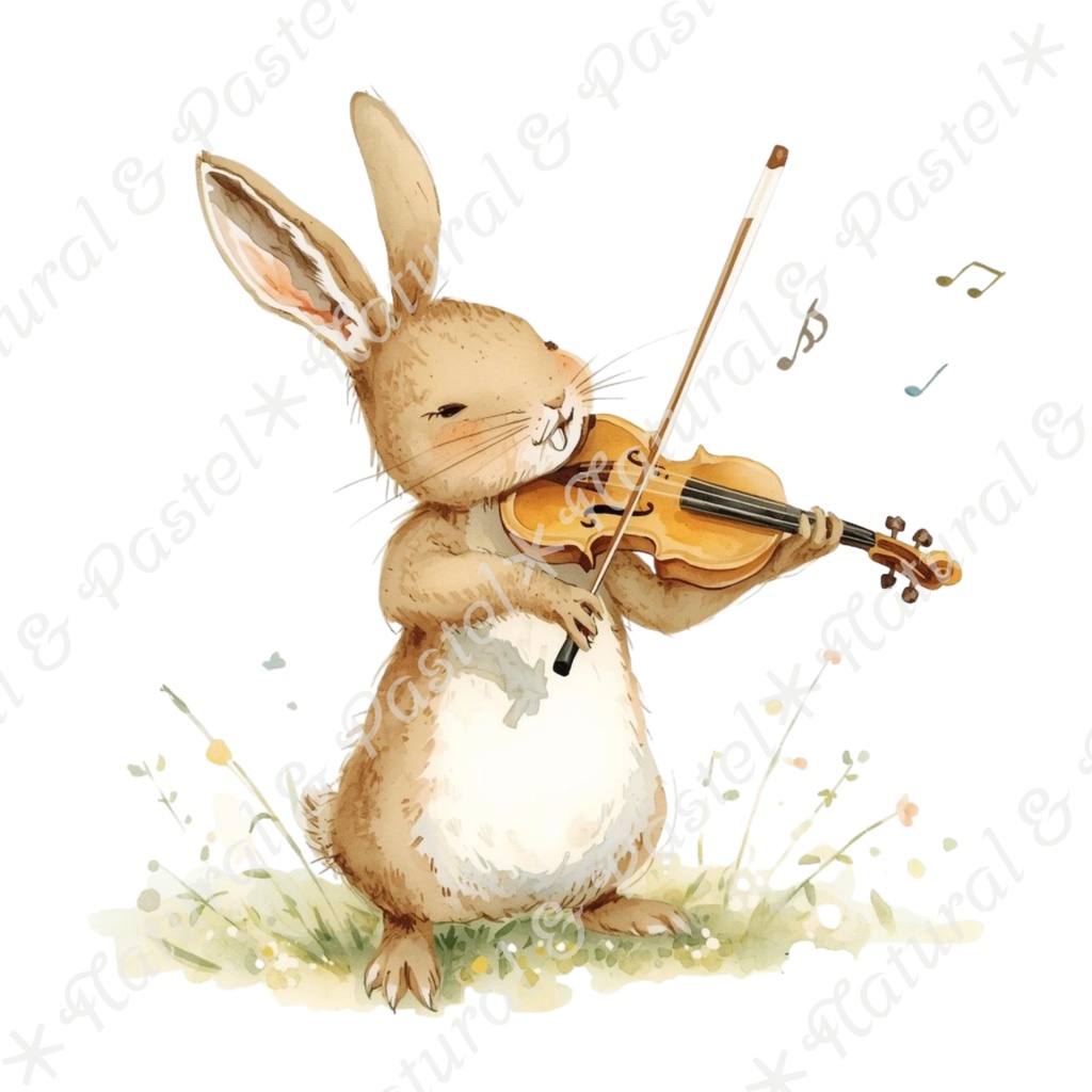 【🌲 ♪ 森の音楽会 / 動物たちの演奏会 ♫】水彩クリップアート * 20点セット(PNG背景透過)