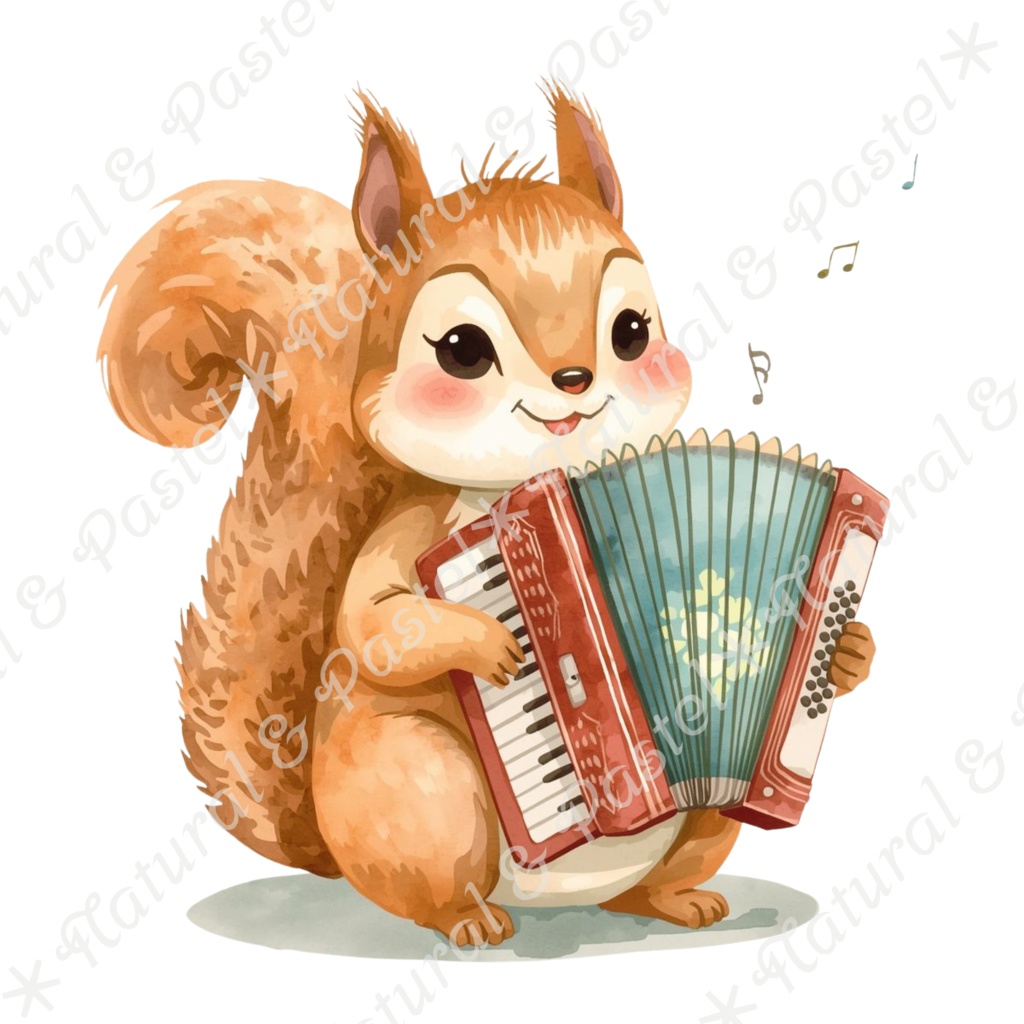 【🌲 ♪ 森の音楽会 / 動物たちの演奏会 ♫】水彩クリップアート * 20点セット(PNG背景透過)