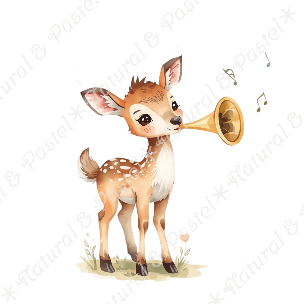 【🌲 ♪ 森の音楽会 / 動物たちの演奏会 ♫】水彩クリップアート * 20点セット(PNG背景透過)