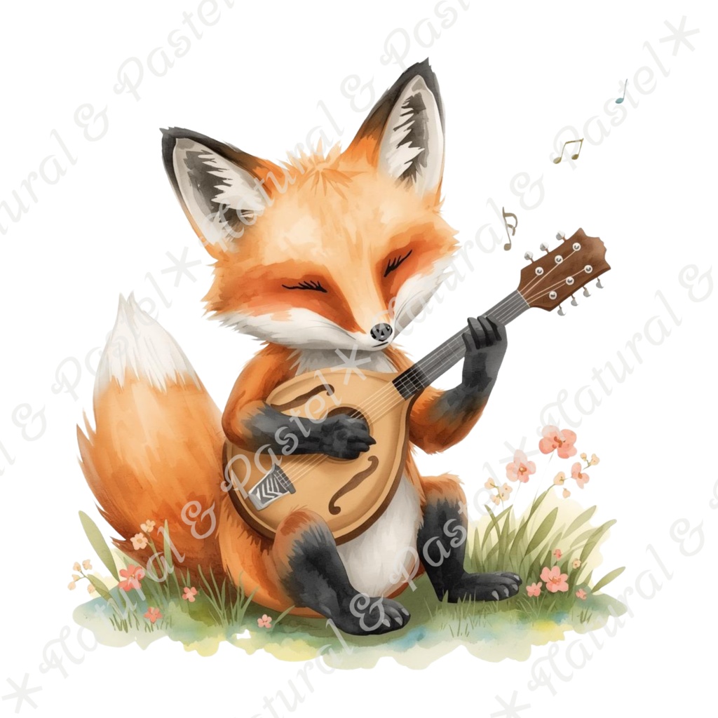 【🌲 ♪ 森の音楽会 / 動物たちの演奏会 ♫】水彩クリップアート * 20点セット(PNG背景透過)