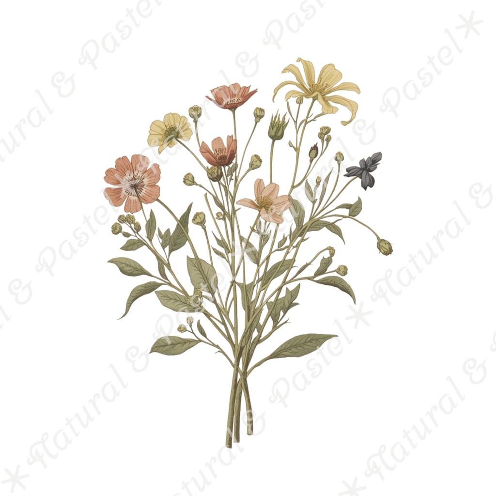 🌿【Vintage Botanicals】水彩クリップアート * 28点セット(PNG背景透過)