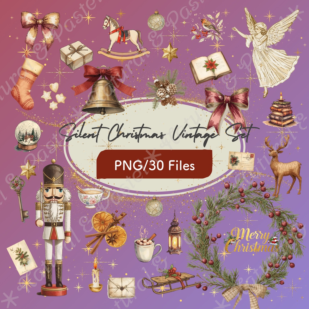 ð Silent Christmas Vintage SetããŽã£ã³ããŒãžã»ã¯ãªã¹ãã¹ã氎圩ã¯ãªããã¢ãŒãïŒ30ç¹ã»ããïŒPNGèæ¯ééïŒ