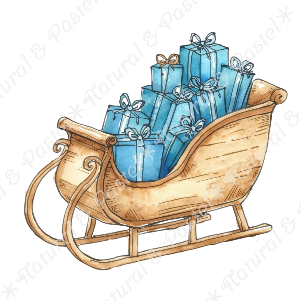 🎄【Blue Christmas Collection】青い冬のクリスマス * 水彩クリップアート 30点セット(PNG背景透過)