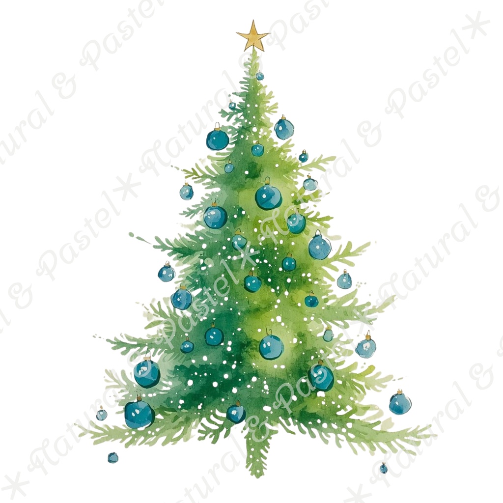 🎄【Blue Christmas Collection】青い冬のクリスマス * 水彩クリップアート 30点セット(PNG背景透過)