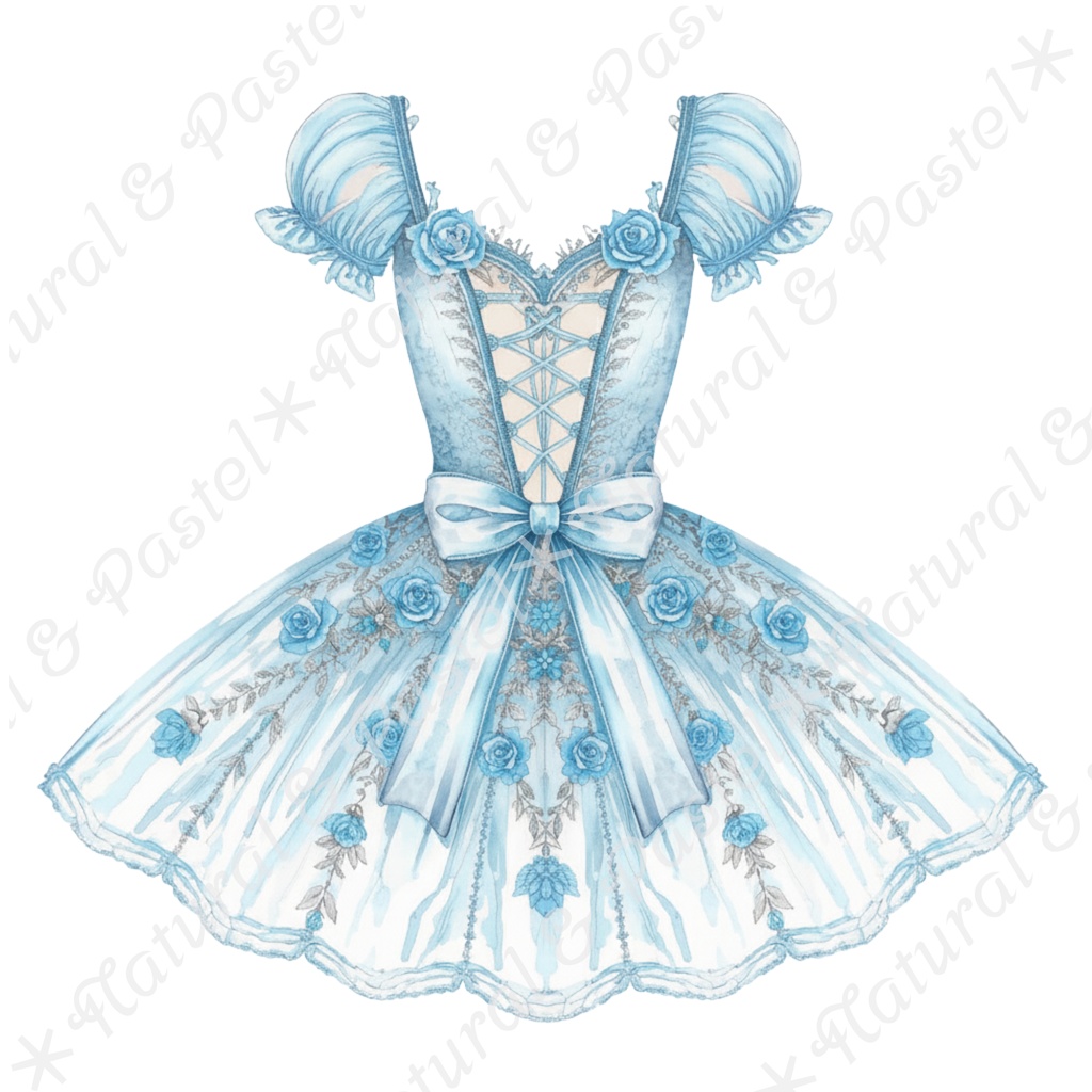 🦢 Blue Ballet Elegance Set|凛とした青のバレエ衣装コレクション*トウシューズ・ティアラ・花束入り(PNG)