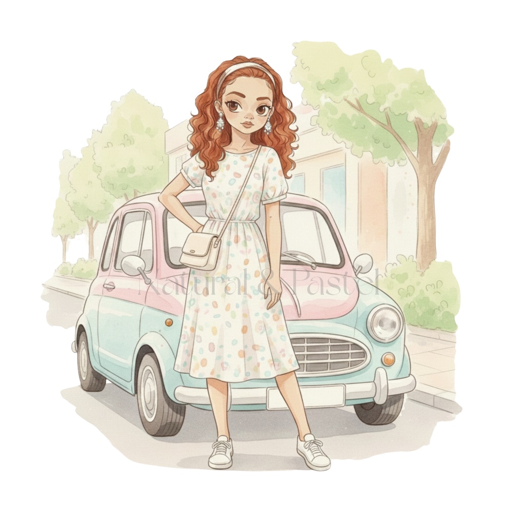 🌸 Daily Girly ClipArt|ガーリー女の子&小物 水彩クリップアート 22点セット(PNG/背景透過)