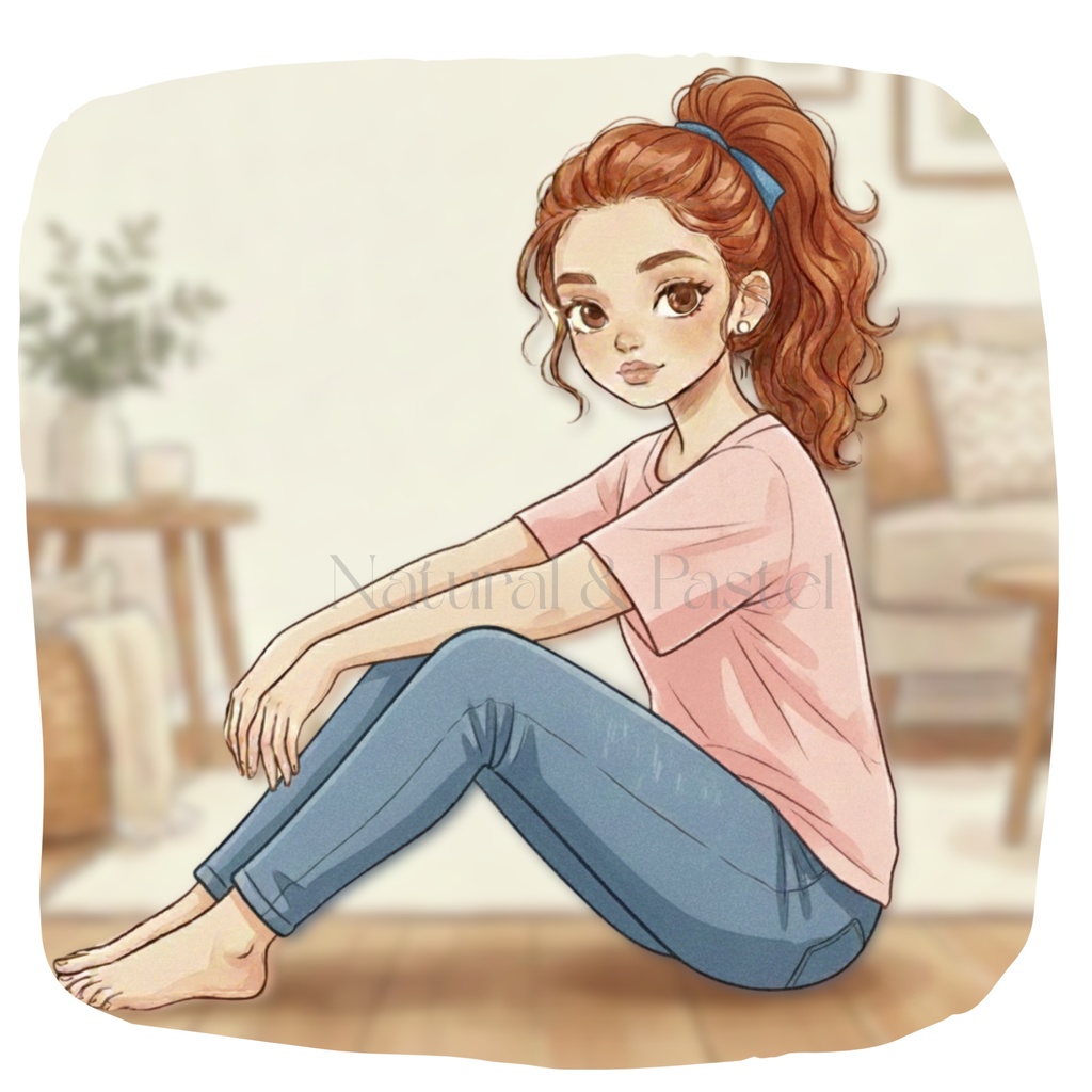 🌸 Daily Girly ClipArt|ガーリー女の子&小物 水彩クリップアート 22点セット(PNG/背景透過)