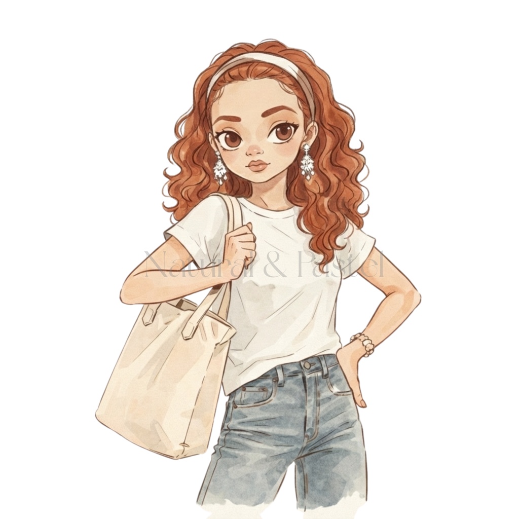 🌸 Daily Girly ClipArt|ガーリー女の子&小物 水彩クリップアート 22点セット(PNG/背景透過)