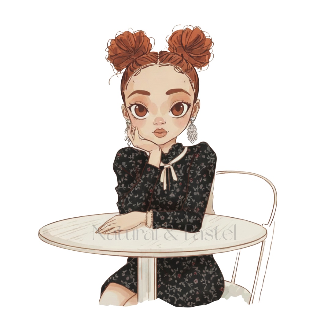 🌸 Daily Girly ClipArt|ガーリー女の子&小物 水彩クリップアート 22点セット(PNG/背景透過)