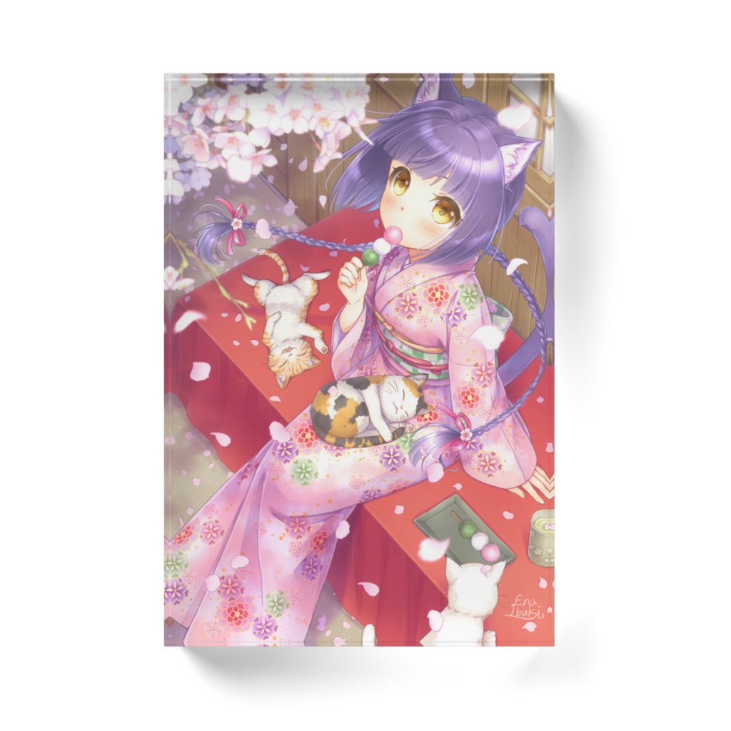 猫に桜のアクリルブロック