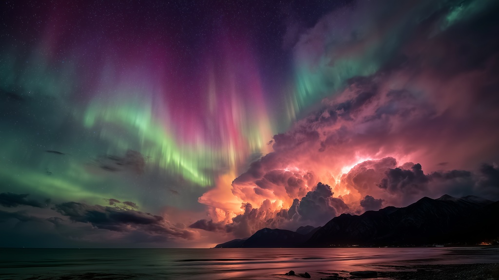 幻想的な空と雲の背景素材【高画質10枚】Vol.42〈オーロラ編〉