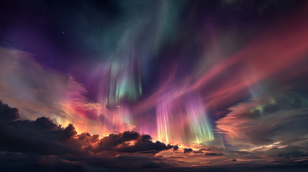 幻想的な空と雲の背景素材【高画質10枚】Vol.43〈オーロラ編〉