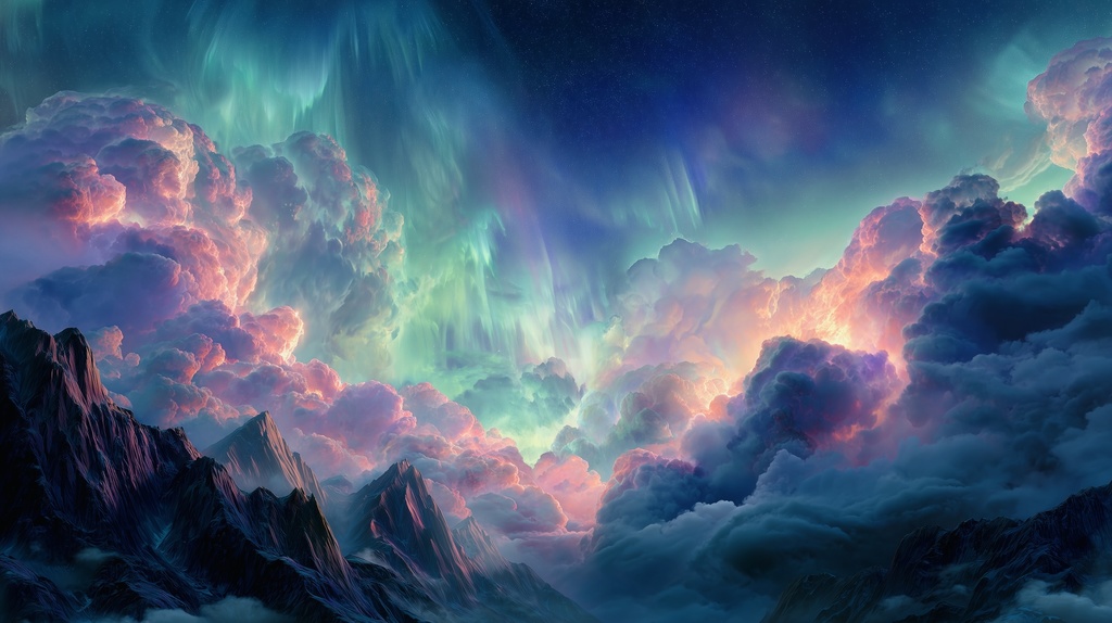 幻想的な空と雲の背景素材【高画質10枚】Vol.43〈オーロラ編〉