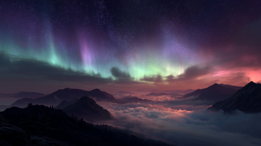 幻想的な空と雲の背景素材【高画質10枚】Vol.46〈オーロラ編〉