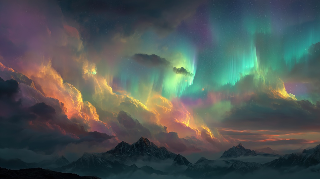 幻想的な空と雲の背景素材【高画質10枚】Vol.46〈オーロラ編〉