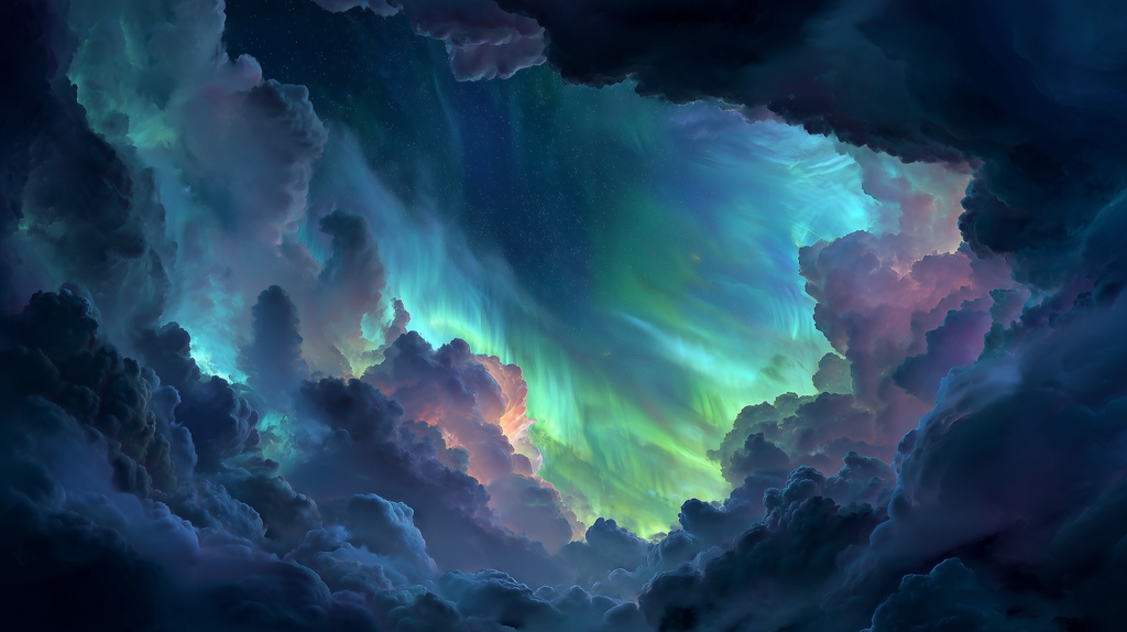 幻想的な空と雲の背景素材【高画質10枚】Vol.47〈オーロラ編〉