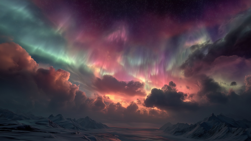 幻想的な空と雲の背景素材【高画質10枚】Vol.48〈オーロラ編〉