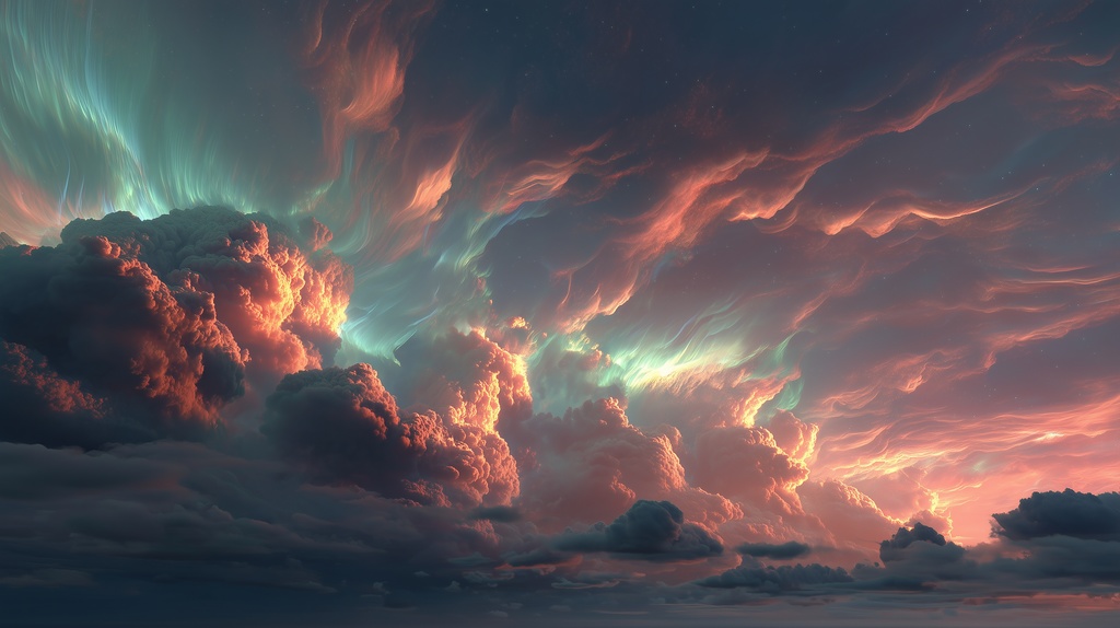 幻想的な空と雲の背景素材【高画質10枚】Vol.49〈オーロラ編〉