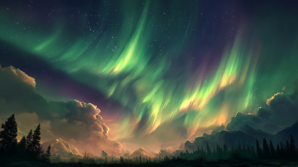 幻想的な空と雲の背景素材【高画質10枚】Vol.50〈オーロラ編〉