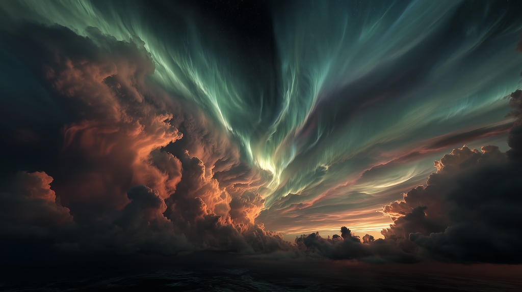 幻想的な空と雲の背景素材【高画質10枚】Vol.50〈オーロラ編〉