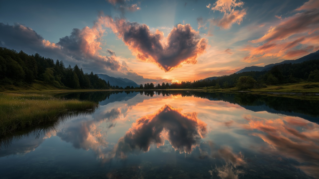 幻想的な空と雲の背景素材【高画質10枚】Vol.61〈ハート雲編〉