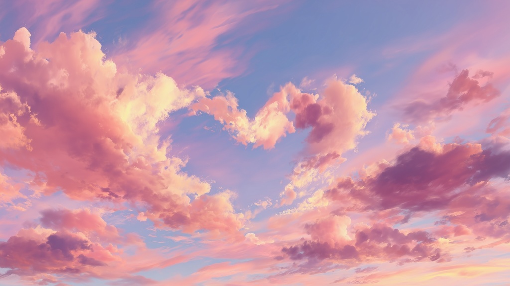 幻想的な空と雲の背景素材【高画質10枚】Vol.63〈ハート雲編〉