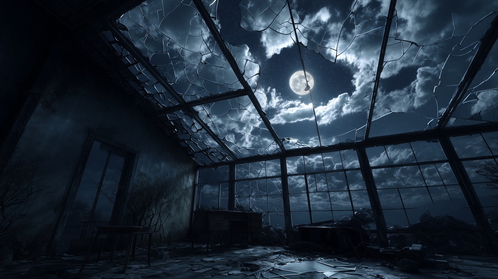 幻想的な空と雲の背景素材【高画質10枚】Vol.91〈住宅廃墟編/夜間〉