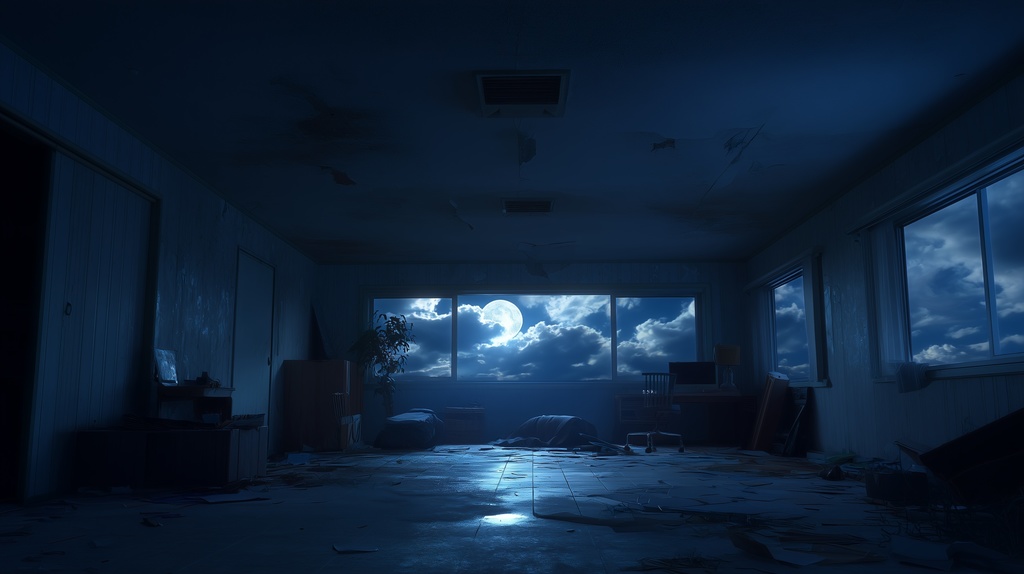 幻想的な空と雲の背景素材【高画質10枚】Vol.91〈住宅廃墟編/夜間〉