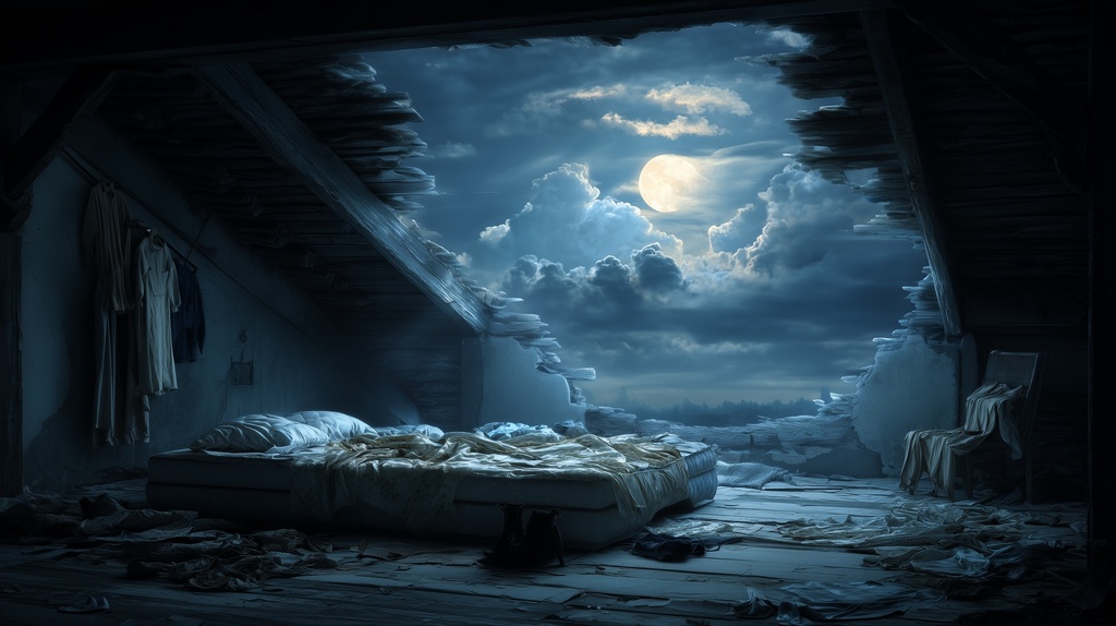 幻想的な空と雲の背景素材【高画質10枚】Vol.91〈住宅廃墟編/夜間〉