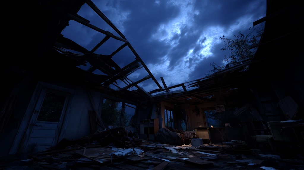 幻想的な空と雲の背景素材【高画質10枚】Vol.92〈住宅廃墟編/夜間〉