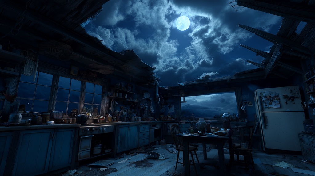 幻想的な空と雲の背景素材【高画質10枚】Vol.92〈住宅廃墟編/夜間〉