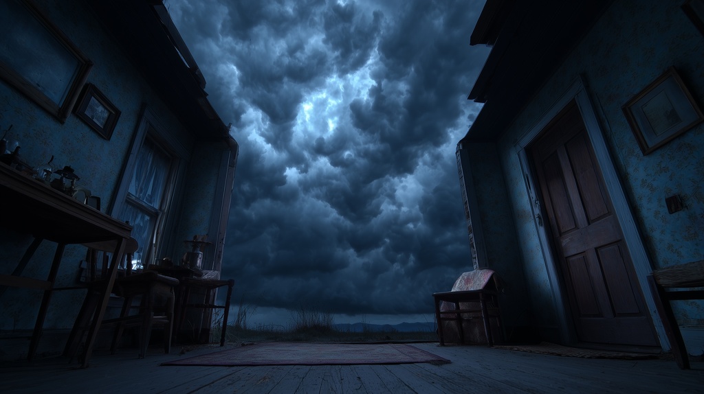 幻想的な空と雲の背景素材【高画質10枚】Vol.92〈住宅廃墟編/夜間〉